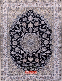 قالیچه لچک ترنج 4 متری دستباف نایین زمینه سرمه ای 9لا